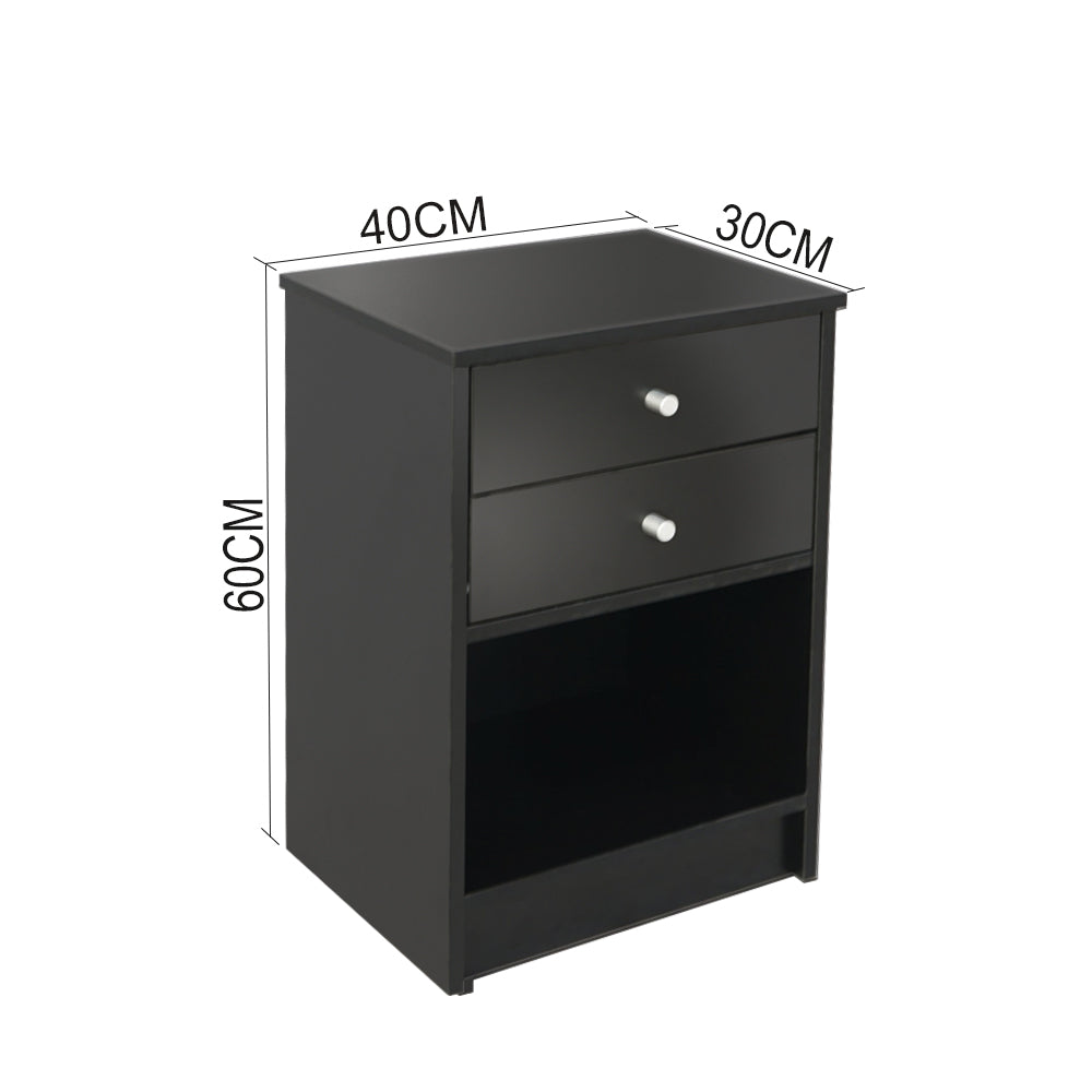 HAOYYE Black Nightstand With Round Handles And Two Drawers, Sturdy Durable Design, Modern Space-Saving Storage Organizer, Stylish Home Organizer For Living Room Or Bedroom, Practical Versatile Furniture Solution For Neat And Functional Spaces