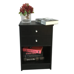 HAOYYE Black Nightstand With Round Handles And Two Drawers, Sturdy Durable Design, Modern Space-Saving Storage Organizer, Stylish Home Organizer For Living Room Or Bedroom, Practical Versatile Furniture Solution For Neat And Functional Spaces