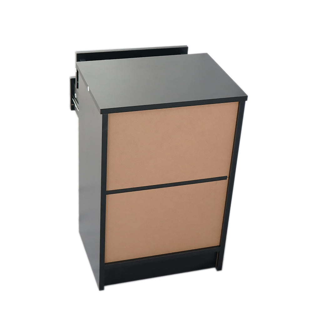 HAOYYE Black Nightstand With Round Handles And Two Drawers, Sturdy Durable Design, Modern Space-Saving Storage Organizer, Stylish Home Organizer For Living Room Or Bedroom, Practical Versatile Furniture Solution For Neat And Functional Spaces