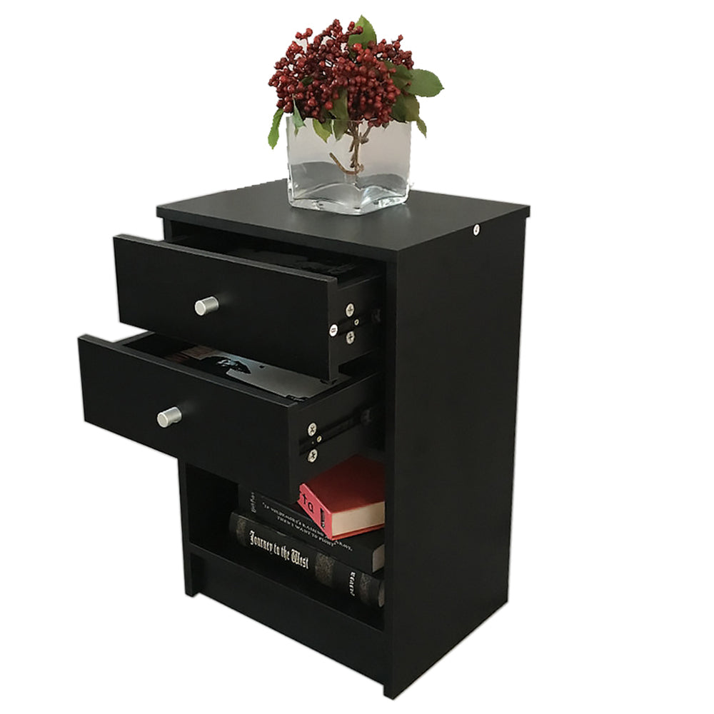 HAOYYE Black Nightstand With Round Handles And Two Drawers, Sturdy Durable Design, Modern Space-Saving Storage Organizer, Stylish Home Organizer For Living Room Or Bedroom, Practical Versatile Furniture Solution For Neat And Functional Spaces