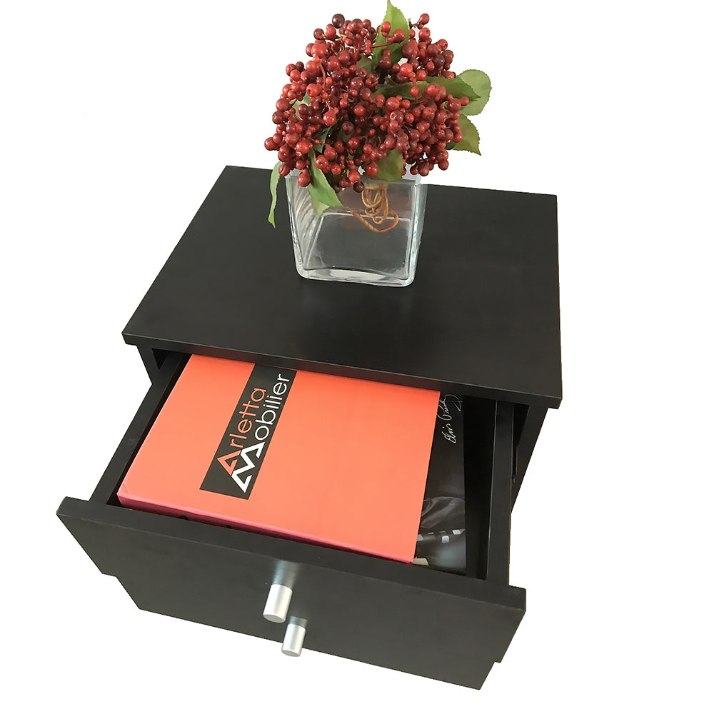 HAOYYE Black Nightstand With Round Handles And Two Drawers, Sturdy Durable Design, Modern Space-Saving Storage Organizer, Stylish Home Organizer For Living Room Or Bedroom, Practical Versatile Furniture Solution For Neat And Functional Spaces