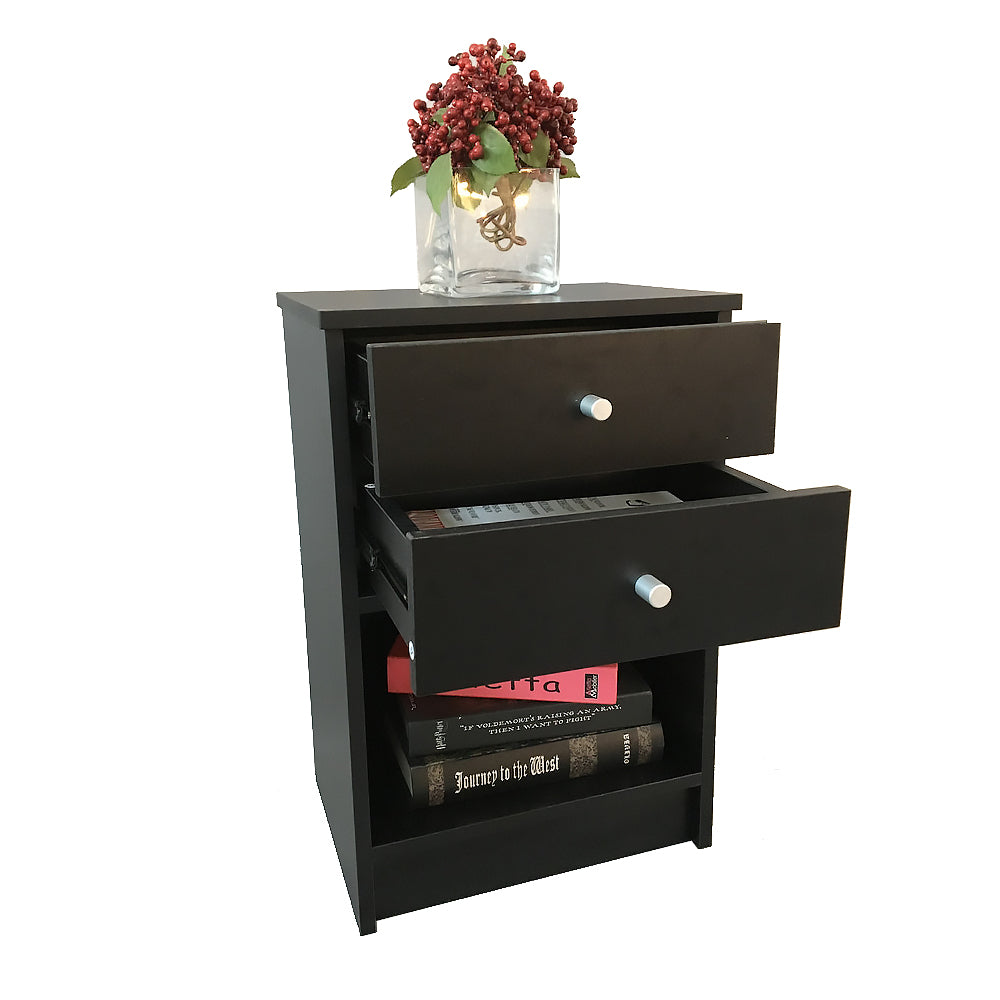 HAOYYE Black Nightstand With Round Handles And Two Drawers, Sturdy Durable Design, Modern Space-Saving Storage Organizer, Stylish Home Organizer For Living Room Or Bedroom, Practical Versatile Furniture Solution For Neat And Functional Spaces