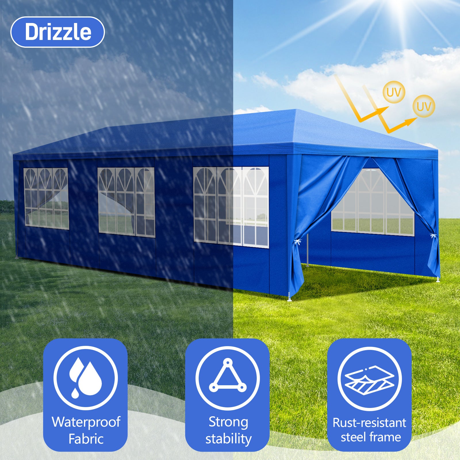 HAOYYE Outdoor Party Tent with 8 Removable Sidewalls, Waterproof Canopy Patio Wedding Gazebo, Blue, Ideal for Backyard Events, Weddings, and Outdoor Celebrations