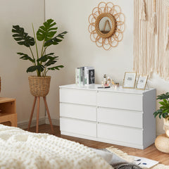 HAOYYE  6 Drawer Double Dresser, Modern White Storage Cabinet for Bedroom, Living Room, Entryway – Spacious Wide Drawer Chest, Sturdy Home Furniture with Ample Storage, Stylish and Functional for Organizing Clothes, Accessories, and More
