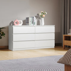 HAOYYE  6 Drawer Double Dresser, Modern White Storage Cabinet for Bedroom, Living Room, Entryway – Spacious Wide Drawer Chest, Sturdy Home Furniture with Ample Storage, Stylish and Functional for Organizing Clothes, Accessories, and More