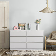 HAOYYE  6 Drawer Double Dresser, Modern White Storage Cabinet for Bedroom, Living Room, Entryway – Spacious Wide Drawer Chest, Sturdy Home Furniture with Ample Storage, Stylish and Functional for Organizing Clothes, Accessories, and More