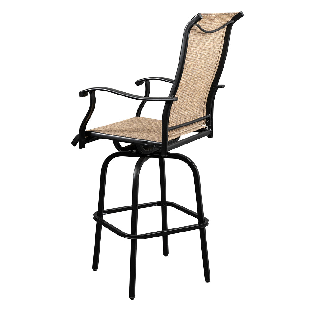 Haoyye 2-Piece Wrought Iron Swivel Bar Chair Set, Patio Bar Stools With Black Finish, Comfortable Outdoor Seating For Deck, Balcony, Or Garden