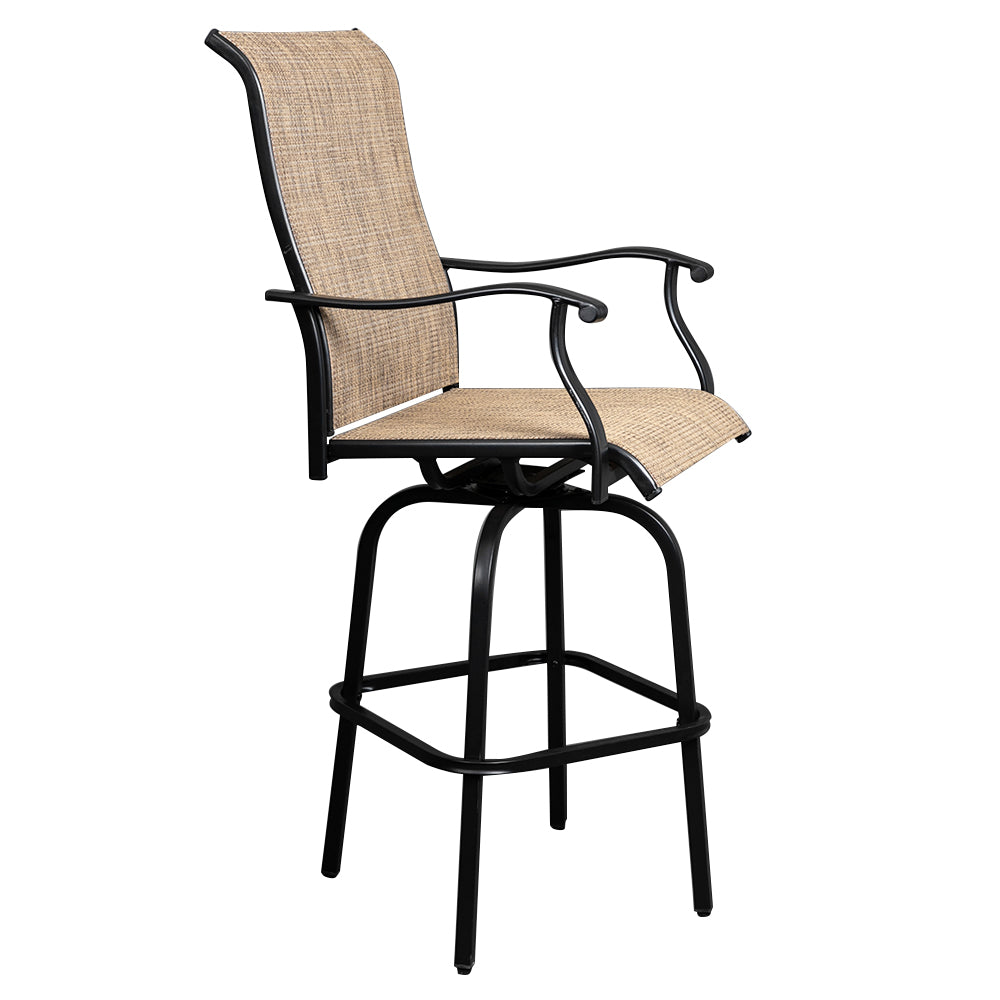 Haoyye 2-Piece Wrought Iron Swivel Bar Chair Set, Patio Bar Stools With Black Finish, Comfortable Outdoor Seating For Deck, Balcony, Or Garden