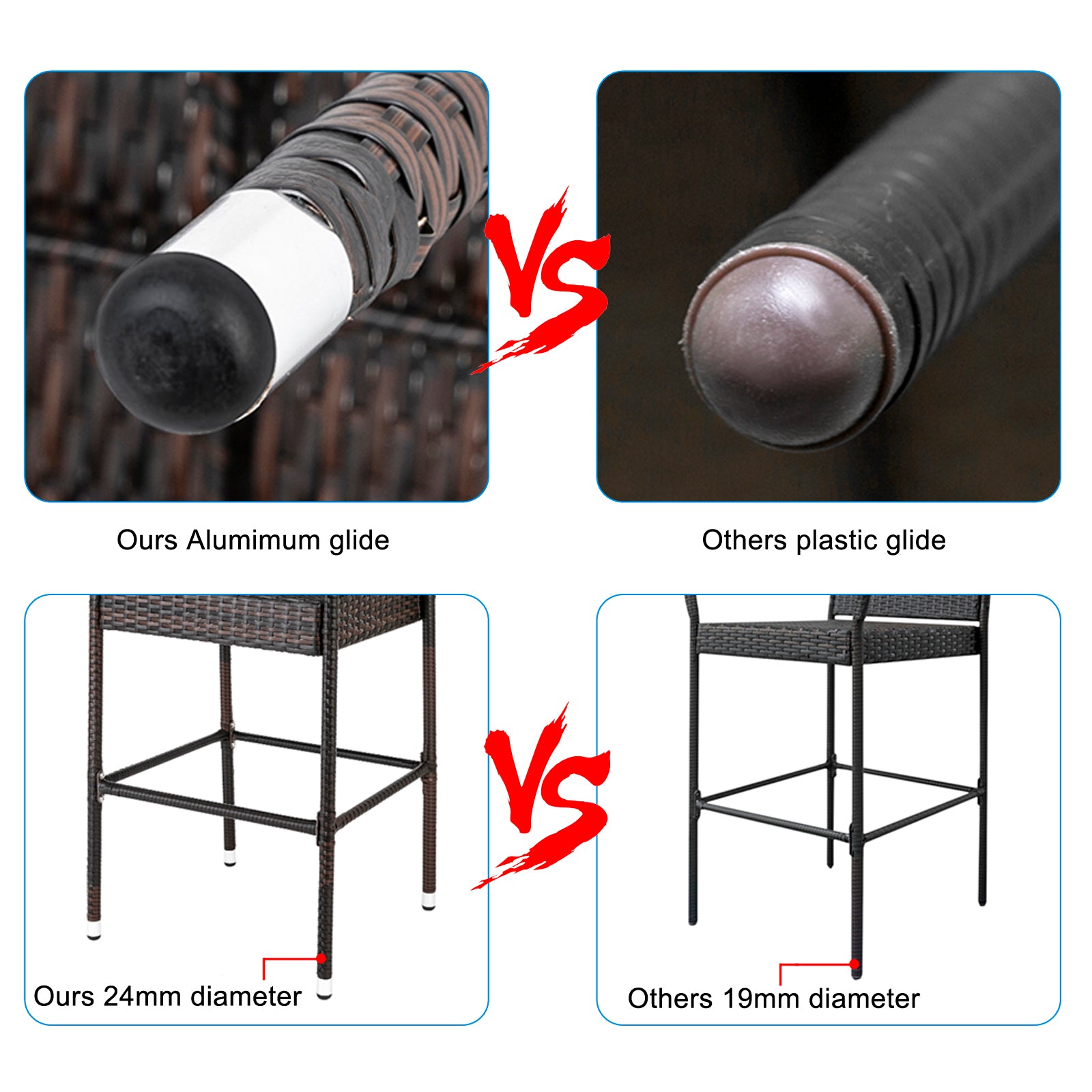 HAOYYE 2PCS High Bar Chairs Brown Gradient Rattan with Footrest and Armrest, Heavy Duty Outdoor PE Wicker Tall Stools with Iron Frame for Patio Balcony Bistro Pub Kitchen Island Seating
