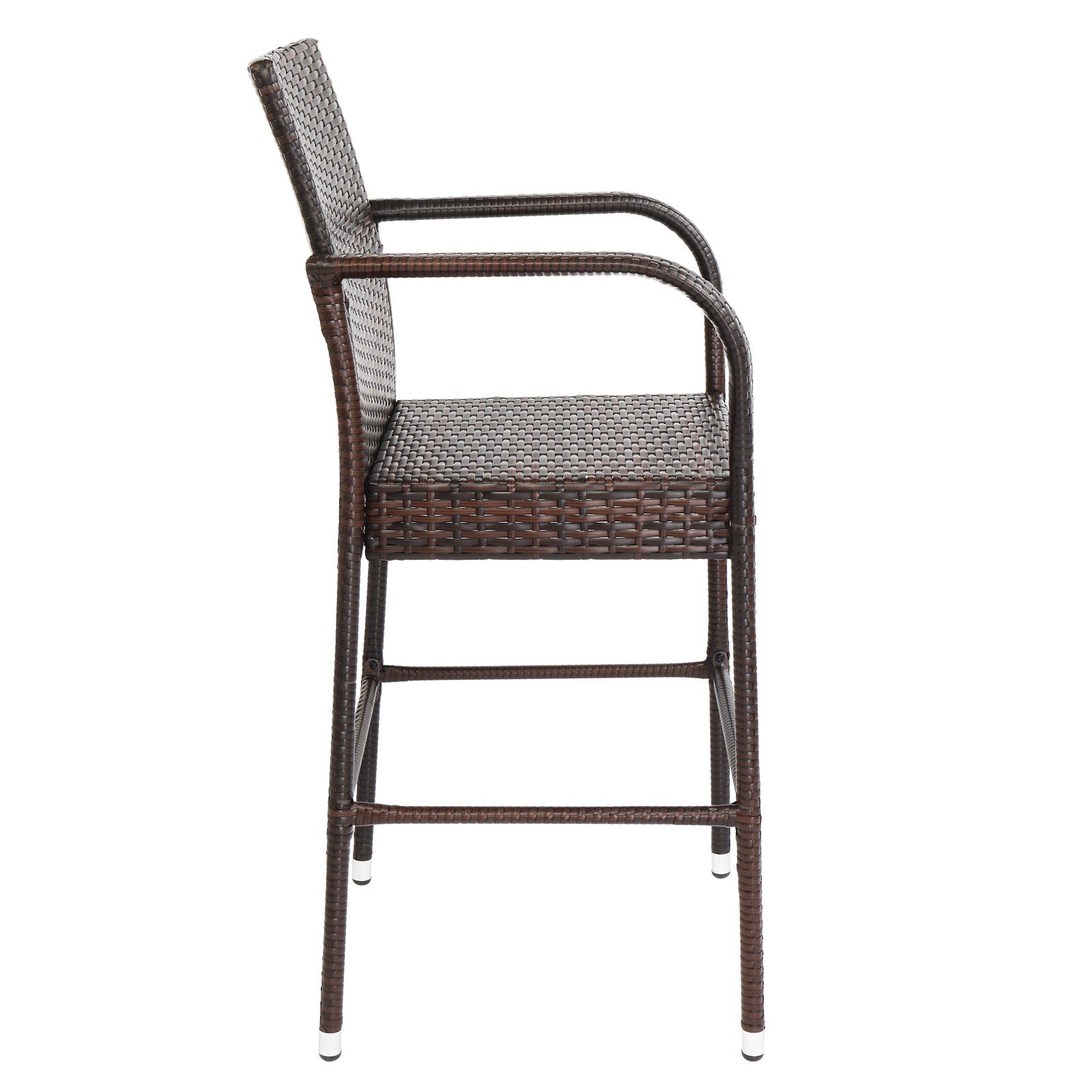 HAOYYE 2PCS High Bar Chairs Brown Gradient Rattan with Footrest and Armrest, Heavy Duty Outdoor PE Wicker Tall Stools with Iron Frame for Patio Balcony Bistro Pub Kitchen Island Seating