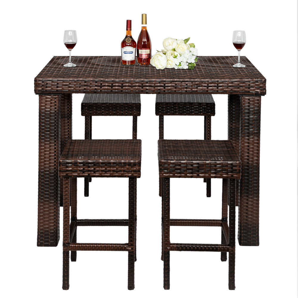 HAOYYE Set of 4 Bar Stools Brown Gradient Wicker Bar Chairs High Back Outdoor Rattan Barstools for Patio Balcony Kitchen Counter Tall Chairs Only Includes 4 Bar Chairs No Table