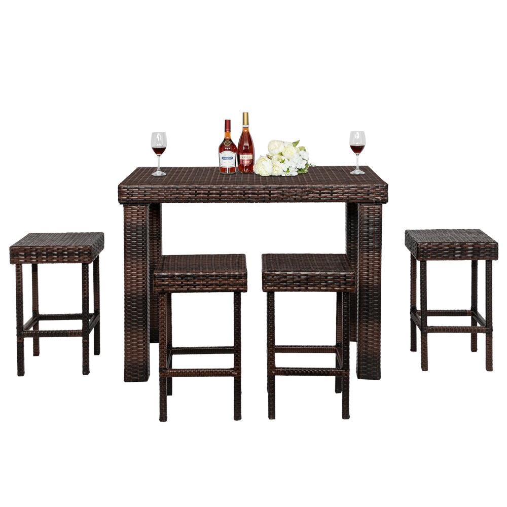 HAOYYE Set of 4 Bar Stools Brown Gradient Wicker Bar Chairs High Back Outdoor Rattan Barstools for Patio Balcony Kitchen Counter Tall Chairs Only Includes 4 Bar Chairs No Table