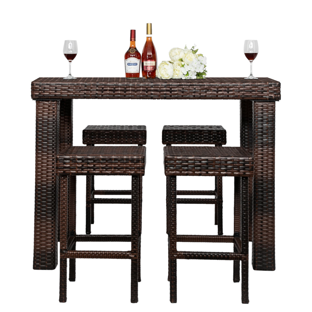 HAOYYE Set of 4 Bar Stools Brown Gradient Wicker Bar Chairs High Back Outdoor Rattan Barstools for Patio Balcony Kitchen Counter Tall Chairs Only Includes 4 Bar Chairs No Table