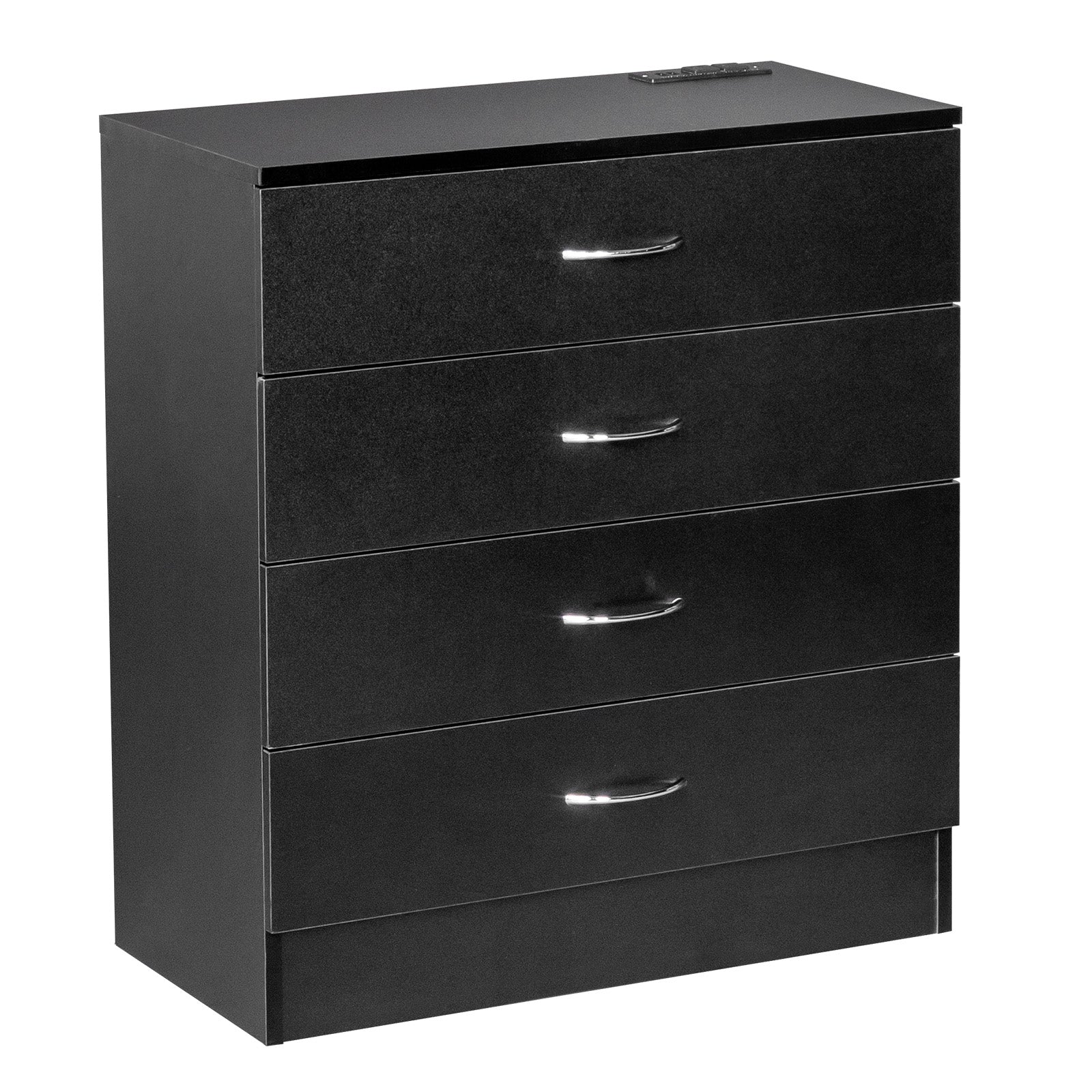 HAOYYE PB Wood Simple 4-Drawer Nightstand Dresser with Built-In USB Ports and Power Outlet, Modern Black Bedside Storage Cabinet, Space-Saving Design, Durable Wood Construction for Bedroom and Living Room