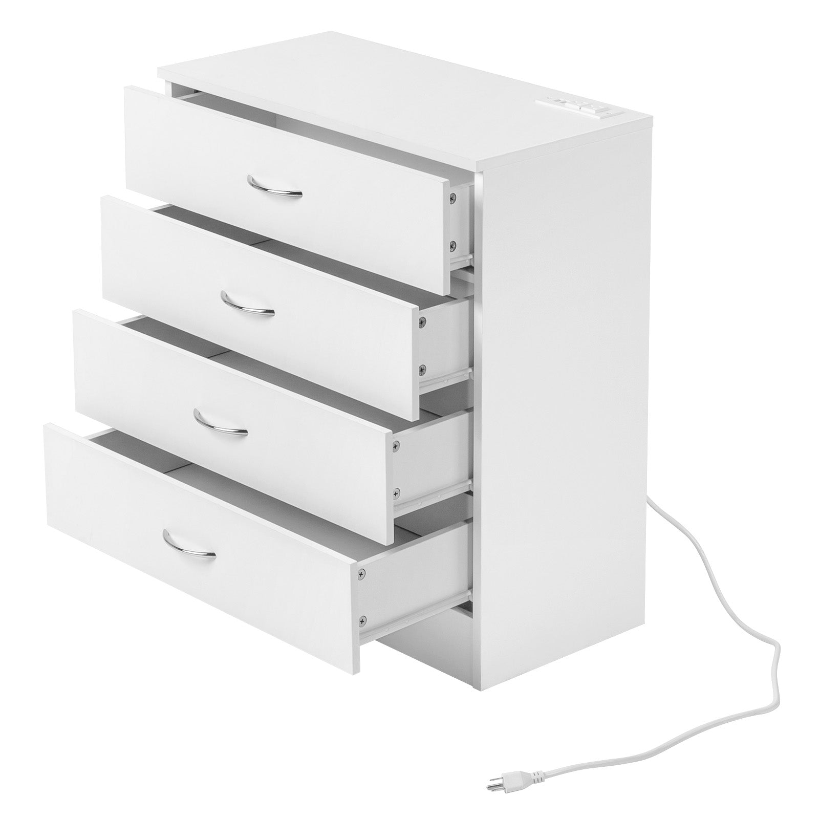 HAOYYE FCH 4-Drawer Nightstand Dresser with USB Ports & Outlet, White – Modern Bedside Table, Storage Cabinet for Bedroom, Living Room, Dorm – Wooden Night Stand with Charging Station, Space-Saving End Table for Small Spaces, Durable PB Wood Furniture
