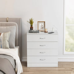 HAOYYE FCH 4-Drawer Nightstand Dresser with USB Ports & Outlet, White – Modern Bedside Table, Storage Cabinet for Bedroom, Living Room, Dorm – Wooden Night Stand with Charging Station, Space-Saving End Table for Small Spaces, Durable PB Wood Furniture