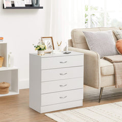 HAOYYE FCH 4-Drawer Nightstand Dresser with USB Ports & Outlet, White – Modern Bedside Table, Storage Cabinet for Bedroom, Living Room, Dorm – Wooden Night Stand with Charging Station, Space-Saving End Table for Small Spaces, Durable PB Wood Furniture