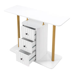 HAOYYE Modern Console Table with 3 Drawers, Faux Marble Veneer Entryway Table, Metal Frame Narrow Sofa Accent Table, Sofa Side Table for Living Room Bedroom, White & Golden soft cozy warm flannel