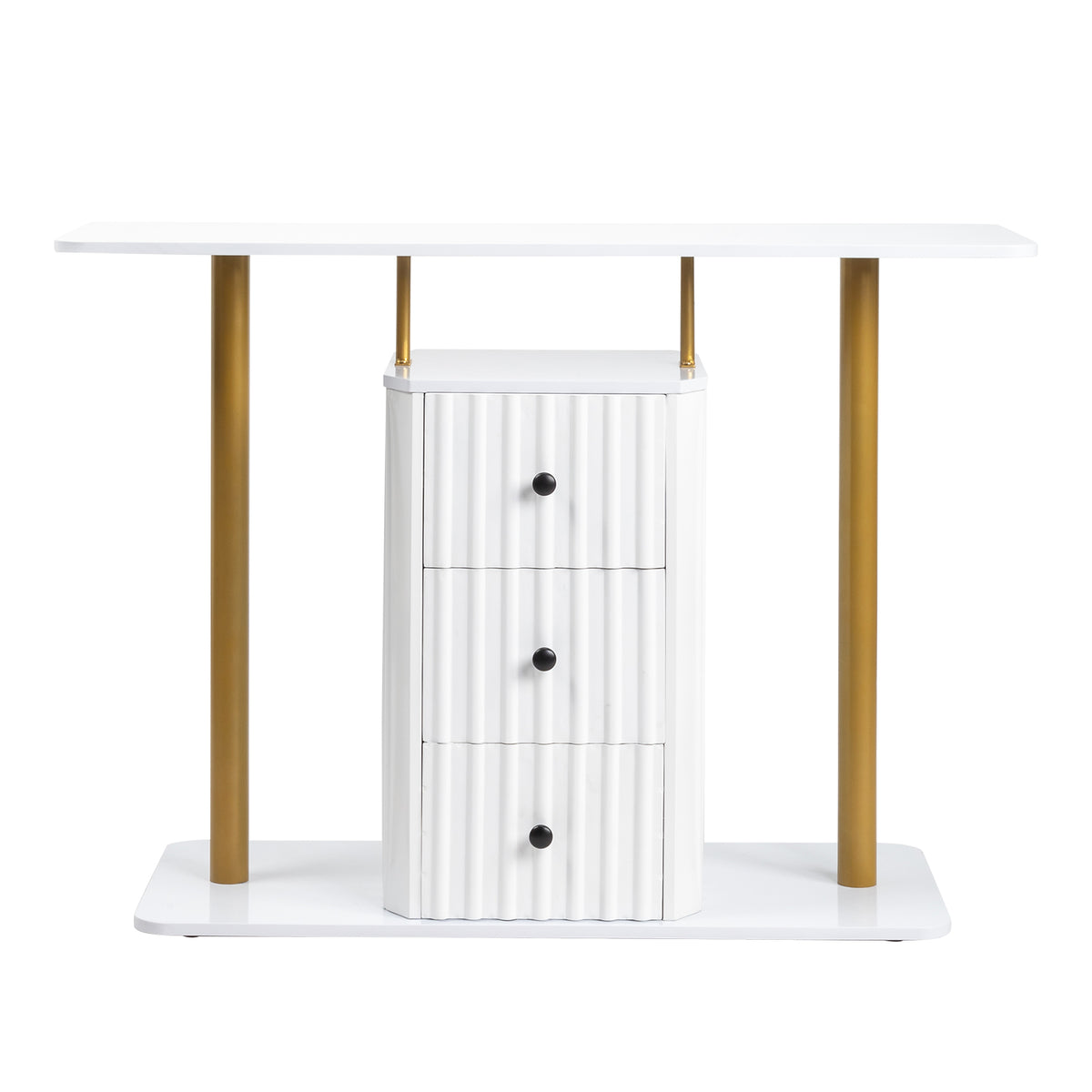 HAOYYE Modern Console Table with 3 Drawers, Faux Marble Veneer Entryway Table, Metal Frame Narrow Sofa Accent Table, Sofa Side Table for Living Room Bedroom, White & Golden soft cozy warm flannel