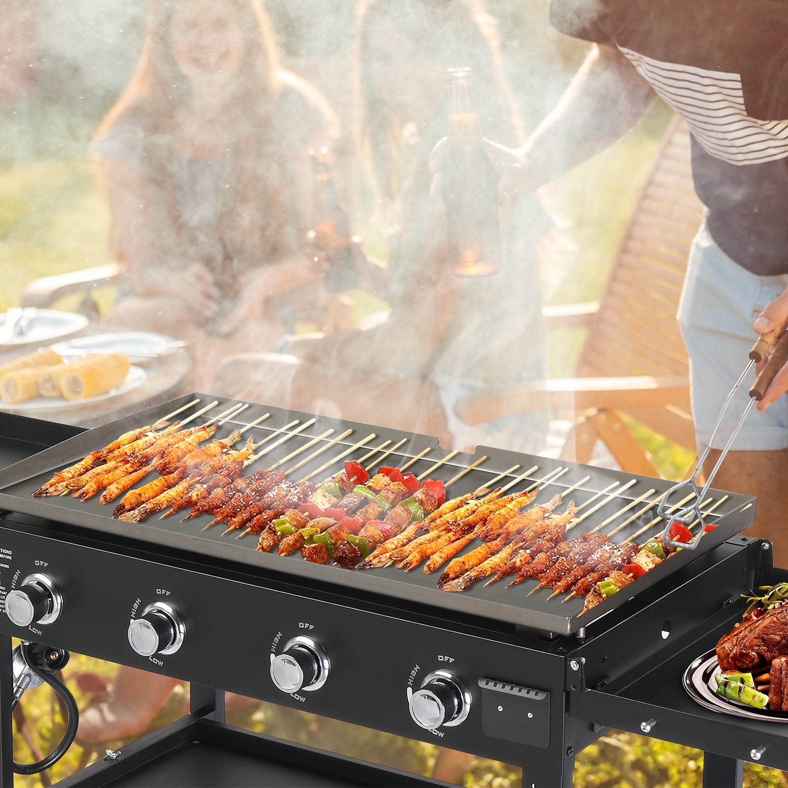 HAOYYE Foldable 4 Burner Flat Top Gas Griddle Cooking Station Propane Fueled Outdoor Griddle Grill with Side Shelves for Patio Backyard BBQ Camping Picnic Tailgate Cookout