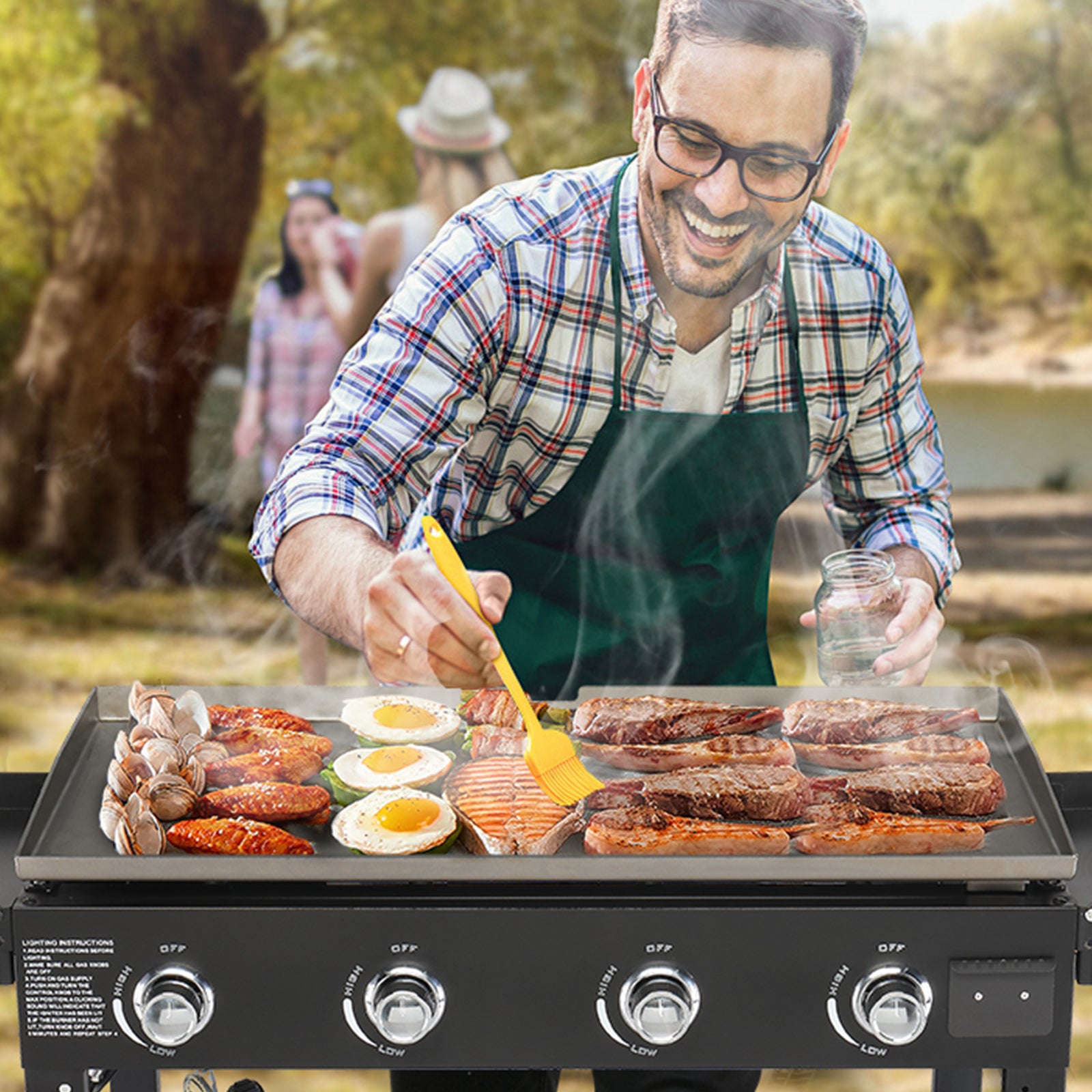 HAOYYE Foldable 4 Burner Flat Top Gas Griddle Cooking Station Propane Fueled Outdoor Griddle Grill with Side Shelves for Patio Backyard BBQ Camping Picnic Tailgate Cookout