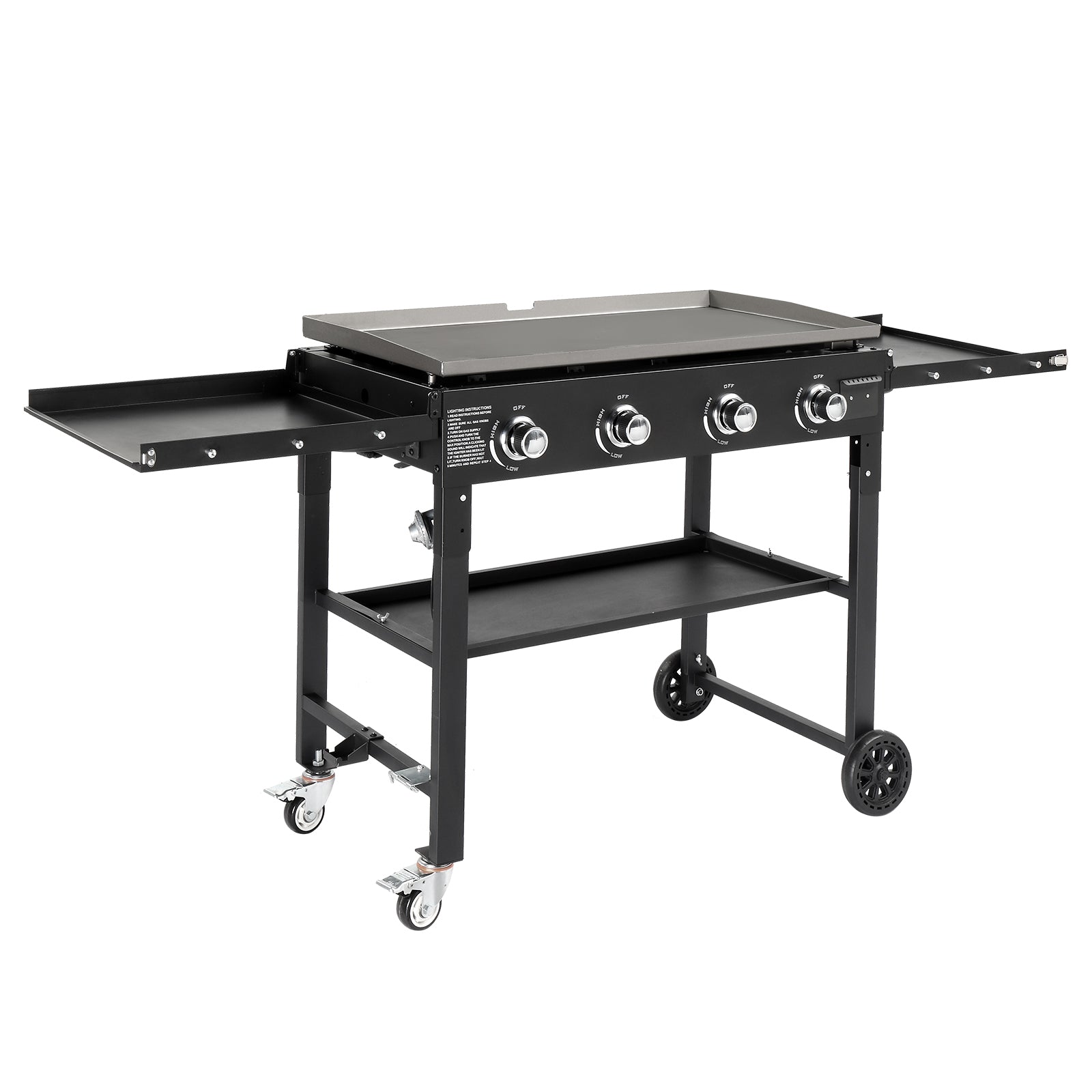HAOYYE Foldable 4 Burner Flat Top Gas Griddle Cooking Station Propane Fueled Outdoor Griddle Grill with Side Shelves for Patio Backyard BBQ Camping Picnic Tailgate Cookout