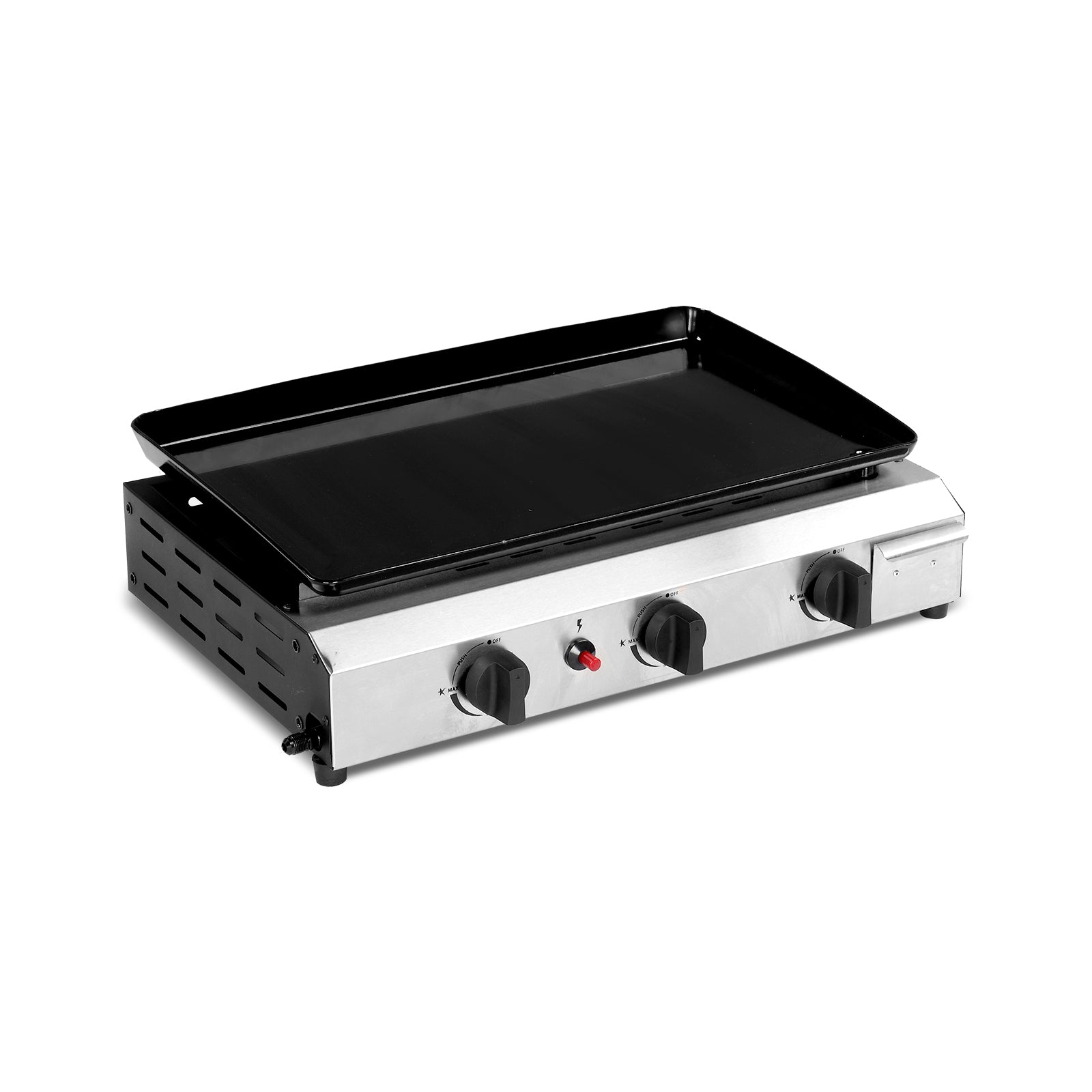 HAOYYE 3-Burner Flat Top Gas Griddle Cooking Station with Ceramic Coated Cast Iron Pan, Powerful 30000 BTU Propane Griddle with Convenient Side Shelves and Spice Rack, Durable Outdoor Barbecue Grill for Backyard Cookouts and Parties