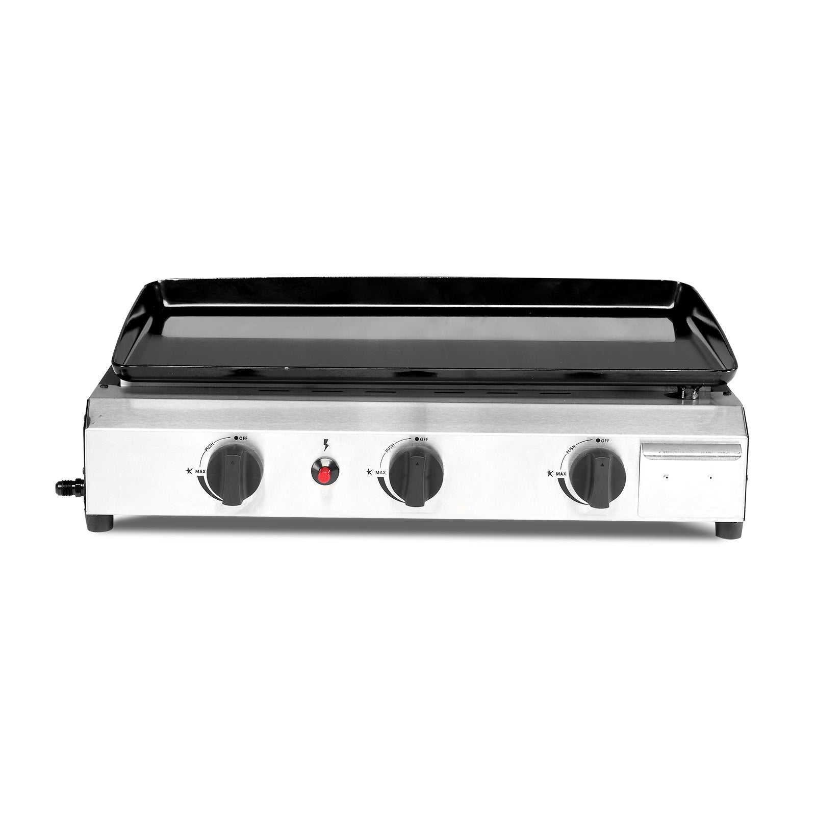HAOYYE 3-Burner Flat Top Gas Griddle Cooking Station with Ceramic Coated Cast Iron Pan, Powerful 30000 BTU Propane Griddle with Convenient Side Shelves and Spice Rack, Durable Outdoor Barbecue Grill for Backyard Cookouts and Parties