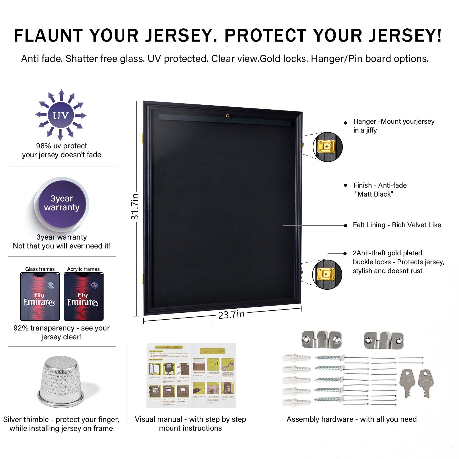 HAOYYE Shirt Display Frame with UV Resistant Acrylic and Hanger Wall Mounted for Baseball Basketball Football Hockey Shirts Black Sturdy Design Durable Multifunctional Modern Home Organizer Storage Solution
