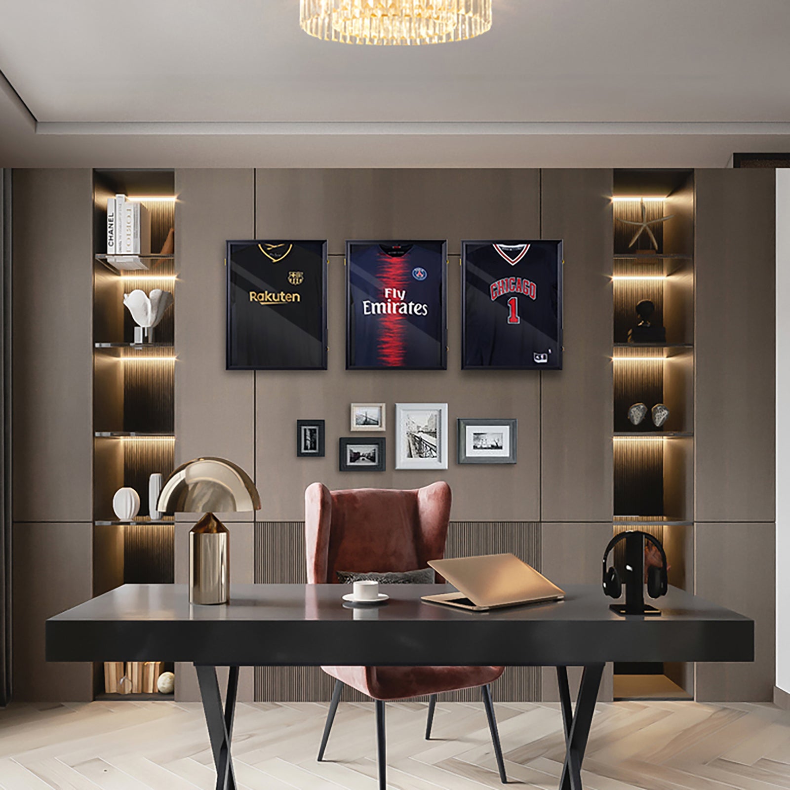 HAOYYE Shirt Display Frame with UV Resistant Acrylic and Hanger Wall Mounted for Baseball Basketball Football Hockey Shirts Black Sturdy Design Durable Multifunctional Modern Home Organizer Storage Solution