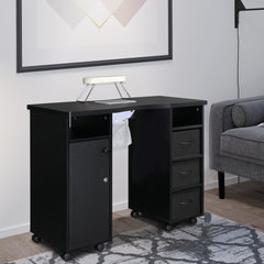 HAOYYE Manicure Table with Built-in Fan Double Cabinet Design 3 Drawers and 1 Door Nail Desk Black MDF Professional Nail Station for Salon Spa Beauty Studio Easy to Clean and Space-Saving