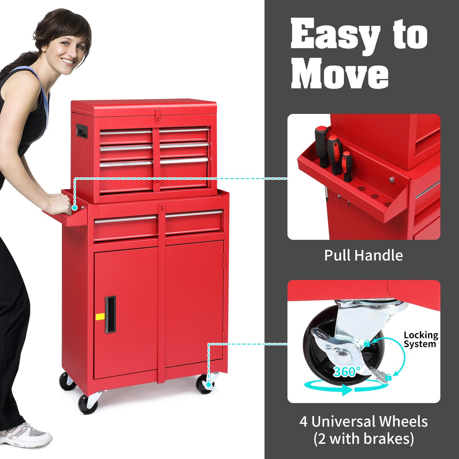 HAOYYE Red Repair Tool Cart Heavy Duty Rolling Utility Storage with Multiple Drawers and Lockable Wheels Portable Workshop Organizer for Mechanics Garage Construction Use