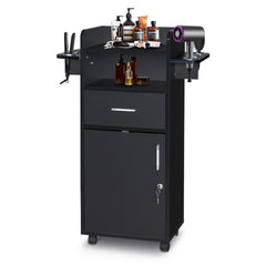 HAOYYE Beauty Salon Trolley Cart With 360° Swivel Wheels, Spacious Lockable Cabinet, Six Tool Holders For Heated Styling Tools, Smooth Rolling Salon Station Cart With Drawer For Organized Storage And Easy Mobility