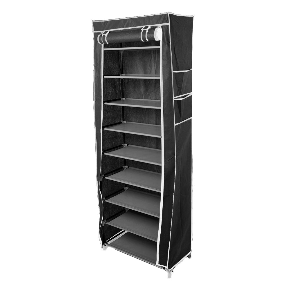 HAOYYE Room-Saving 10-Layer Shoe Rack, 9 Lattices Non-Woven Fabric, Black Soft Cozy Warm Flannel Fleece, Luxury Home Decor, Premium Quality, Space-Saving, Decorative & Comfortable Storage Solution for Shoes, Boots, Sneakers