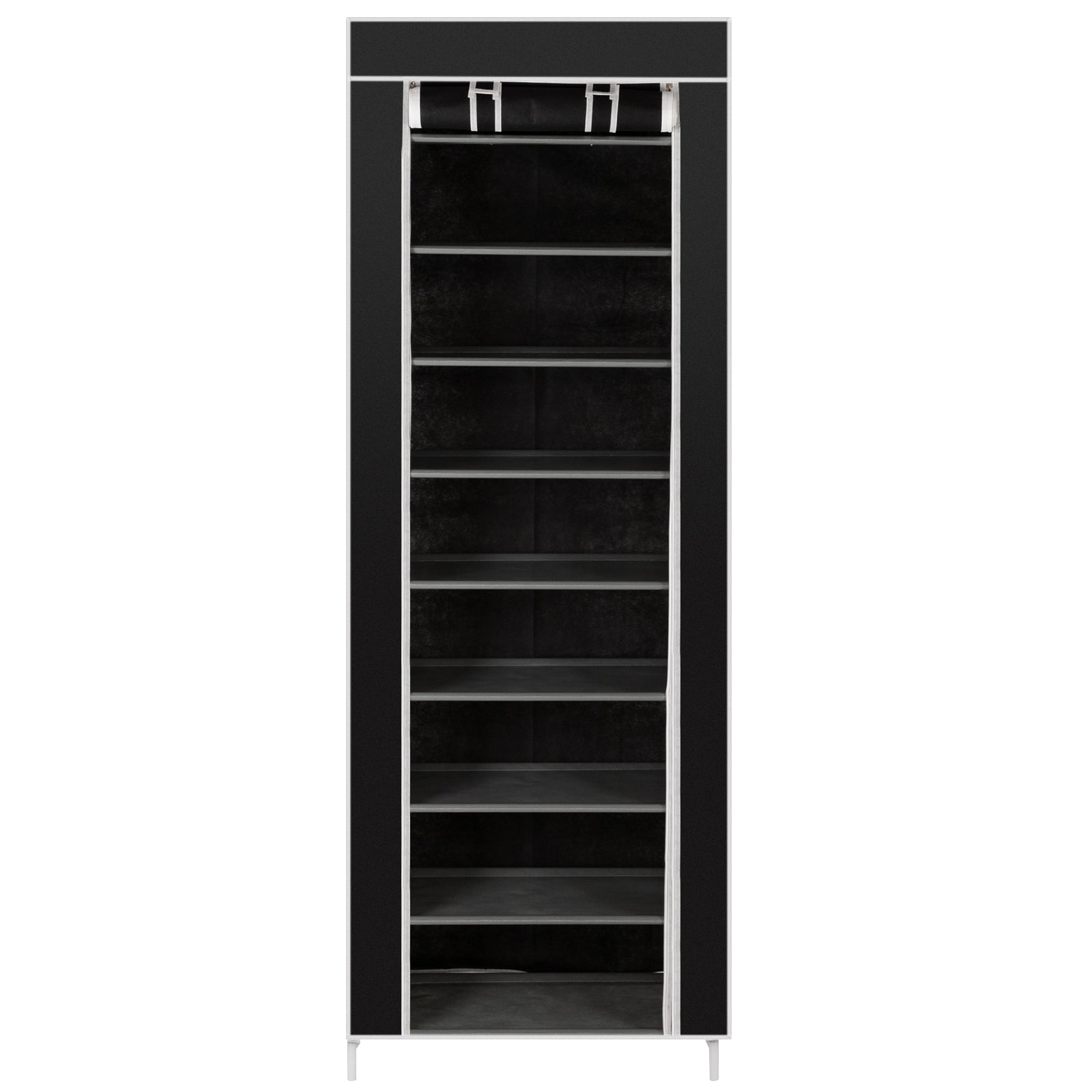 DE Direct HAOYYE Space-Saving Shoe Rack with 10 Tiers and 9 Lattices Non-Woven Fabric Cover Freestanding Shoe Storage Organizer for Entryway Closet Bedroom with Dustproof Design and Sturdy Frame Easy to Assemble Black