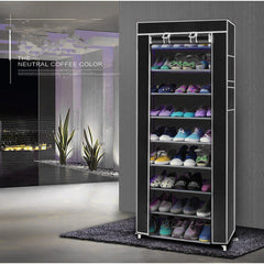 HAOYYE Room-Saving 10-Layer Shoe Rack, 9 Lattices Non-Woven Fabric, Black Soft Cozy Warm Flannel Fleece, Luxury Home Decor, Premium Quality, Space-Saving, Decorative & Comfortable Storage Solution for Shoes, Boots, Sneakers
