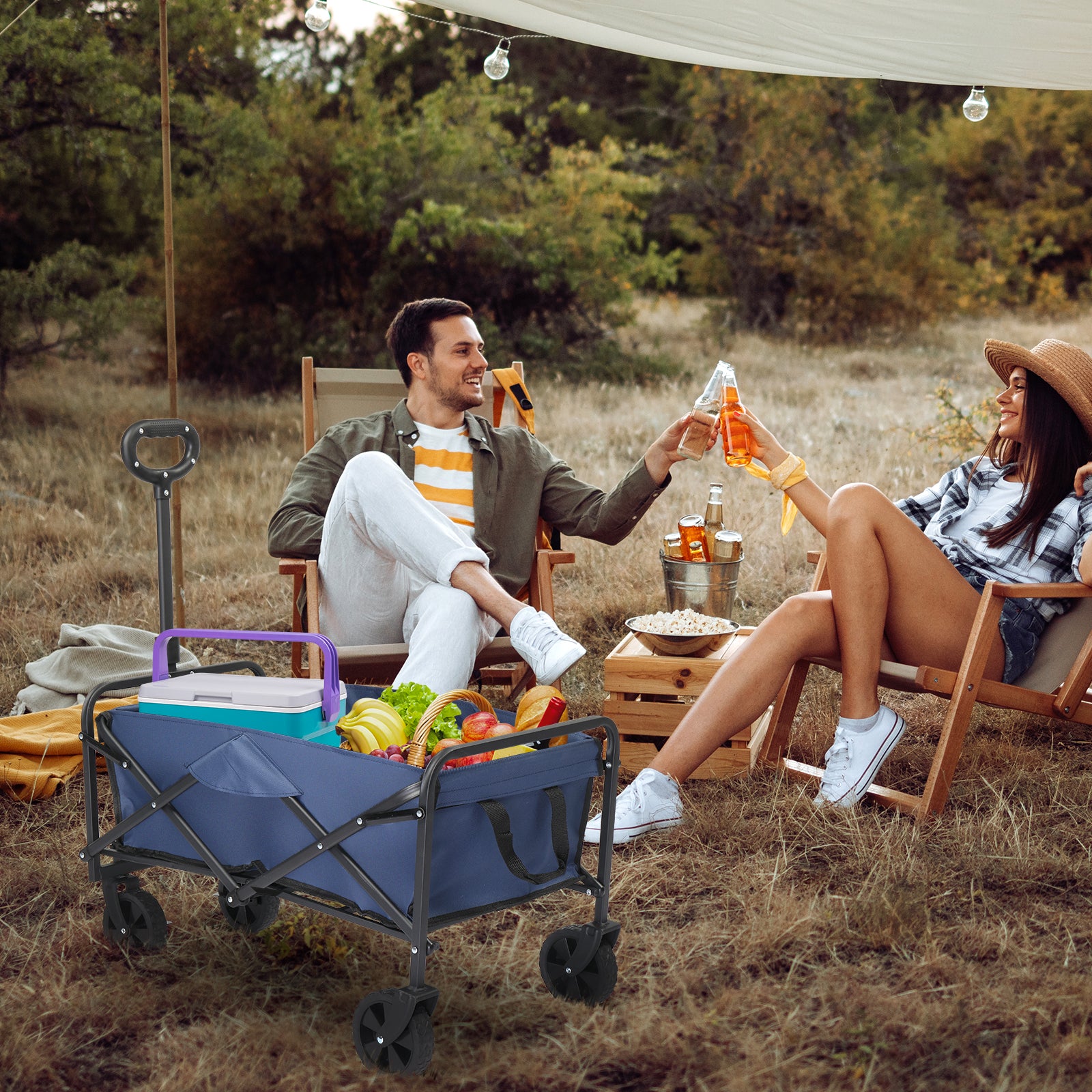 HAOYYE Heavy Duty Folding Utility Cart with Steel Frame and Oxford Fabric, 220lbs Load Capacity, Space-Saving Garden Wagon Trolley with Handle for Outdoor, Patio, Lawn