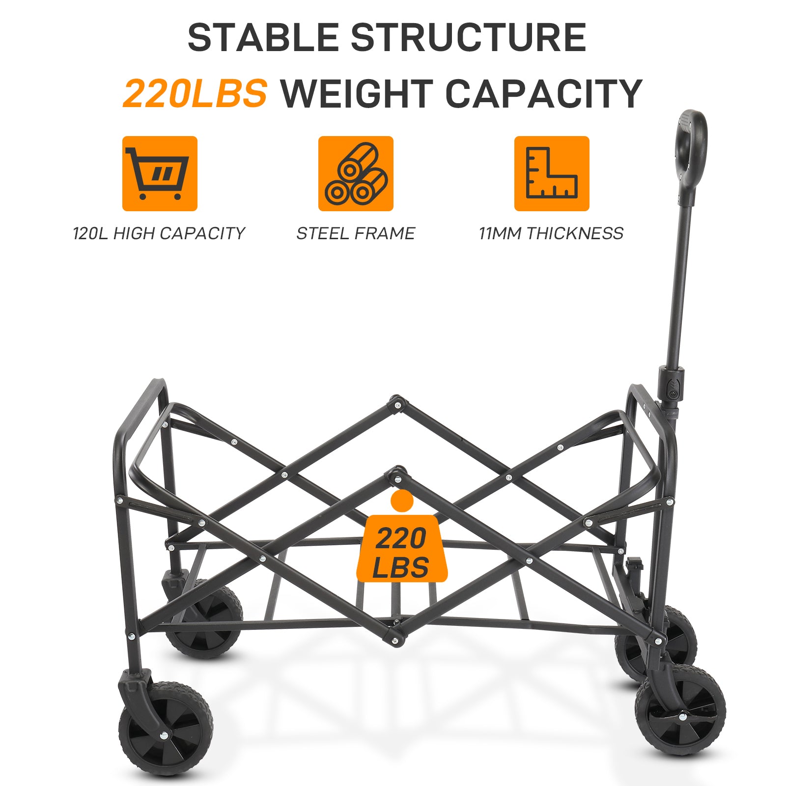 HAOYYE Heavy Duty Folding Utility Cart with Steel Frame and Oxford Fabric, 220lbs Load Capacity, Space-Saving Garden Wagon Trolley with Handle for Outdoor, Patio, Lawn
