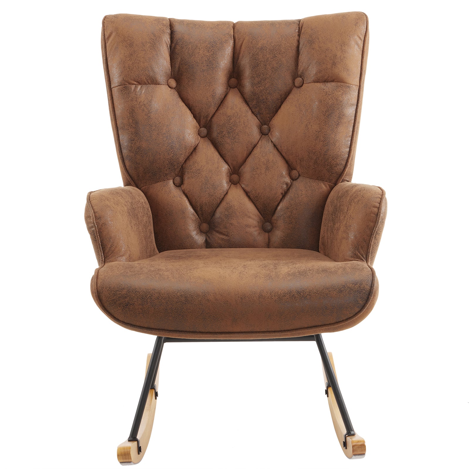HAOYYE Upholstered Glider Rocking Chair With High Backrest, Stylish Modern Rocker Recliner For Living Room Nursery Bedroom, Comfortable And Durable Accent Chair In Brown, Perfect For Relaxation And Home Decor