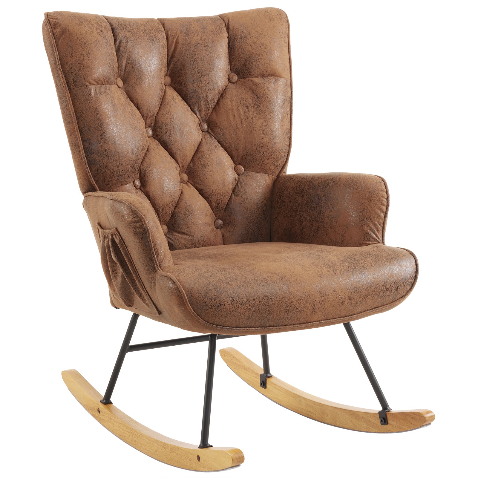 HAOYYE Upholstered Glider Rocking Chair With High Backrest, Stylish Modern Rocker Recliner For Living Room Nursery Bedroom, Comfortable And Durable Accent Chair In Brown, Perfect For Relaxation And Home Decor