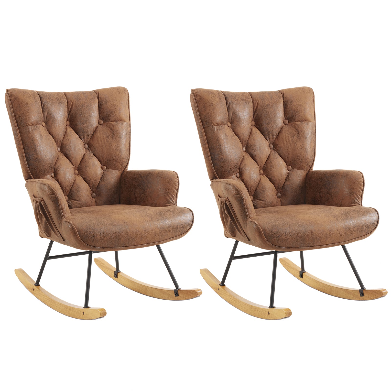 HAOYYE Upholstered Glider Rocking Chair With High Backrest, Stylish Modern Rocker Recliner For Living Room Nursery Bedroom, Comfortable And Durable Accent Chair In Brown, Perfect For Relaxation And Home Decor