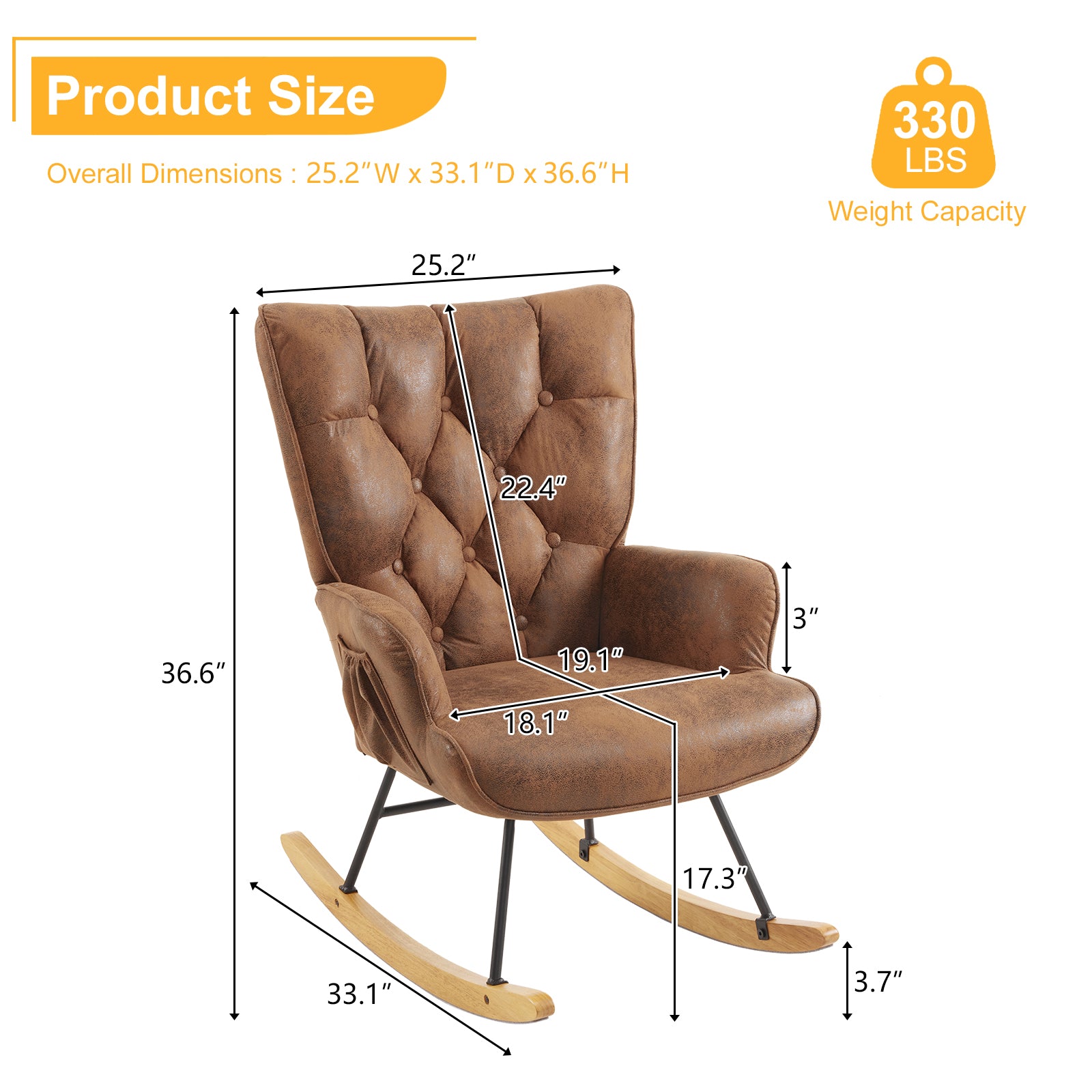 HAOYYE Upholstered Glider Rocking Chair With High Backrest, Stylish Modern Rocker Recliner For Living Room Nursery Bedroom, Comfortable And Durable Accent Chair In Brown, Perfect For Relaxation And Home Decor