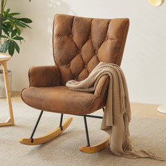 HAOYYE Upholstered Glider Rocking Chair With High Backrest, Stylish Modern Rocker Recliner For Living Room Nursery Bedroom, Comfortable And Durable Accent Chair In Brown, Perfect For Relaxation And Home Decor