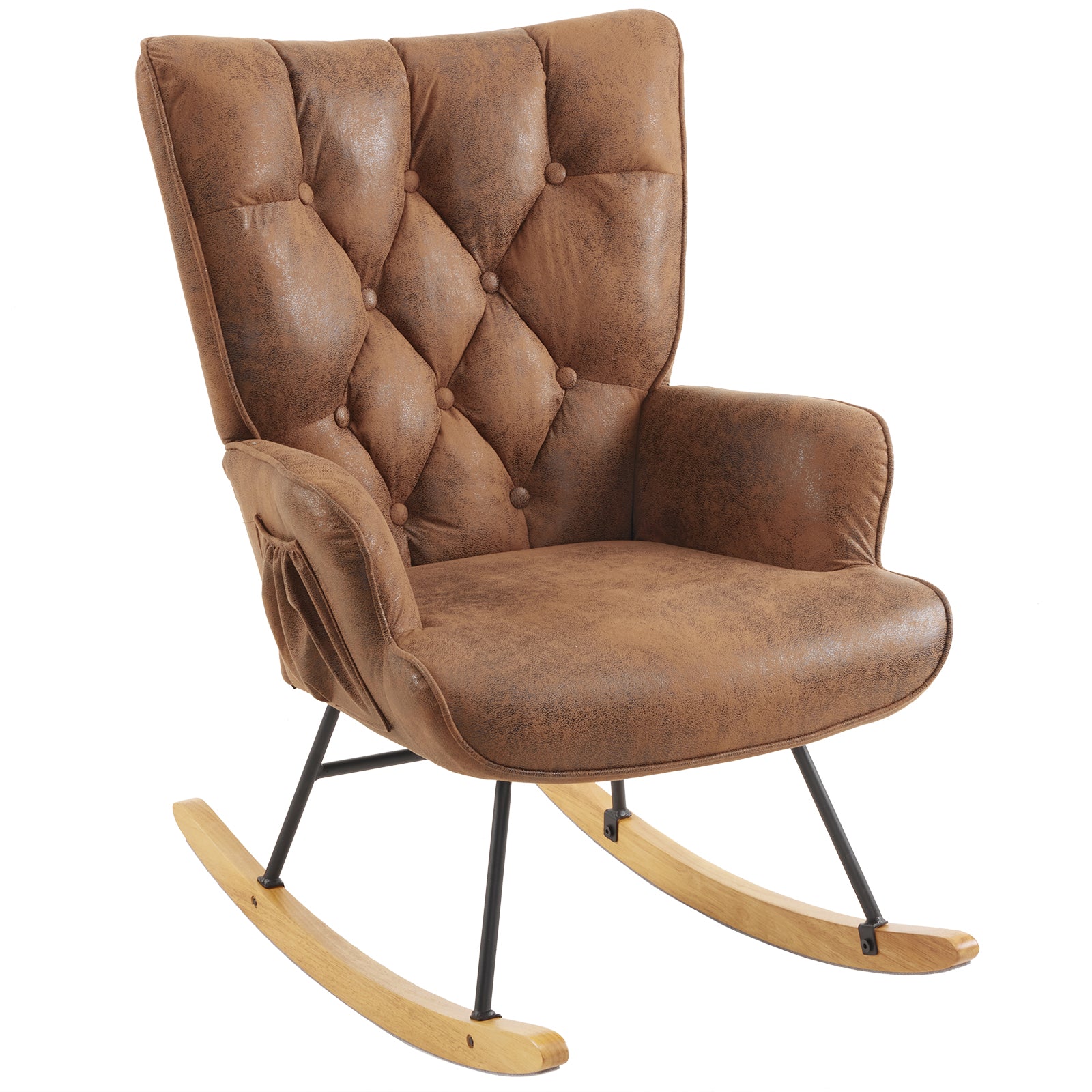 HAOYYE Upholstered Glider Rocking Chair With High Backrest, Stylish Modern Rocker Recliner For Living Room Nursery Bedroom, Comfortable And Durable Accent Chair In Brown, Perfect For Relaxation And Home Decor