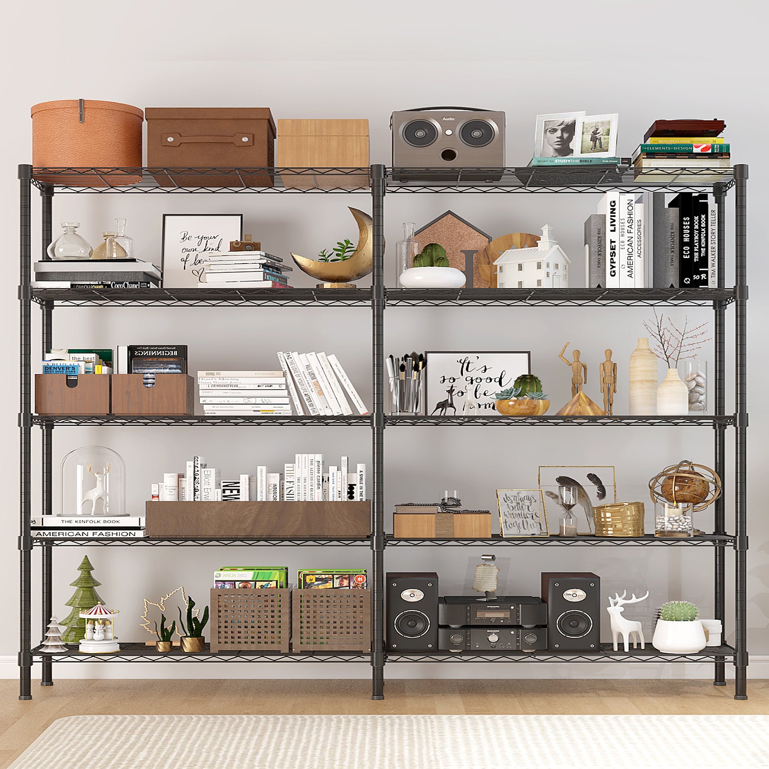 HAOYYE 58" Wide Adjustable Storage Shelving Unit - 5-Tier Heavy-Duty Metal Wire Shelving with 1500 lbs Weight Capacity, NSF Certified for Garage, Kitchen, Pantry, and Warehouse Organization, Sturdy, Space-Saving, Durable, Easy Assembly