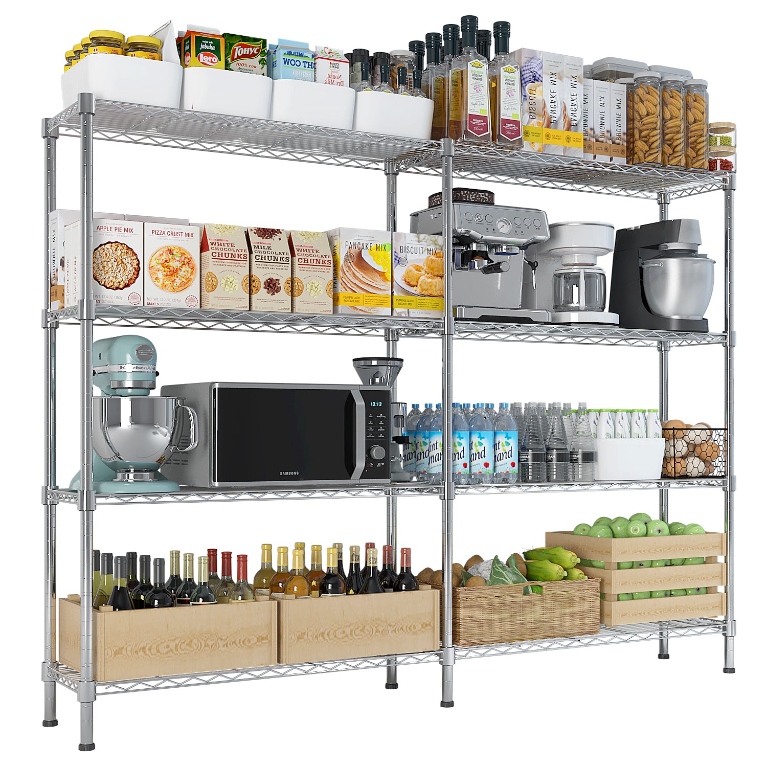 HAOYYE   Adjustable  Storage Shelves 1200LBS  NSF  Wire Shelving Unit 4 Tier Metal Shelving for Storage Rack Shelves for Storage Heavy Duty Garage Shelf Pantry Shelves Kitchen Shelving,