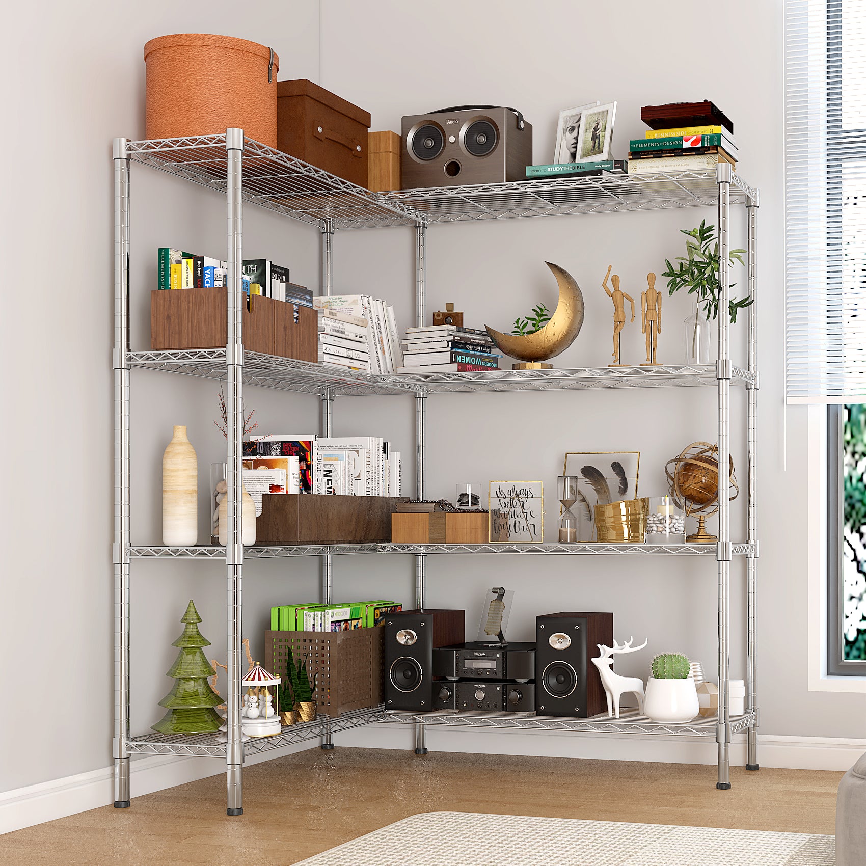 HAOYYE   Adjustable  Storage Shelves 1200LBS  NSF  Wire Shelving Unit 4 Tier Metal Shelving for Storage Rack Shelves for Storage Heavy Duty Garage Shelf Pantry Shelves Kitchen Shelving,