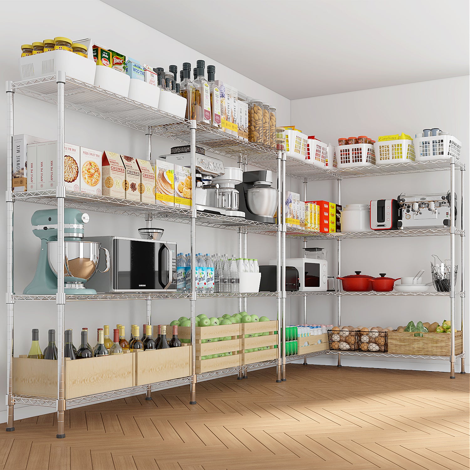 HAOYYE   Adjustable  Storage Shelves 1200LBS  NSF  Wire Shelving Unit 4 Tier Metal Shelving for Storage Rack Shelves for Storage Heavy Duty Garage Shelf Pantry Shelves Kitchen Shelving,