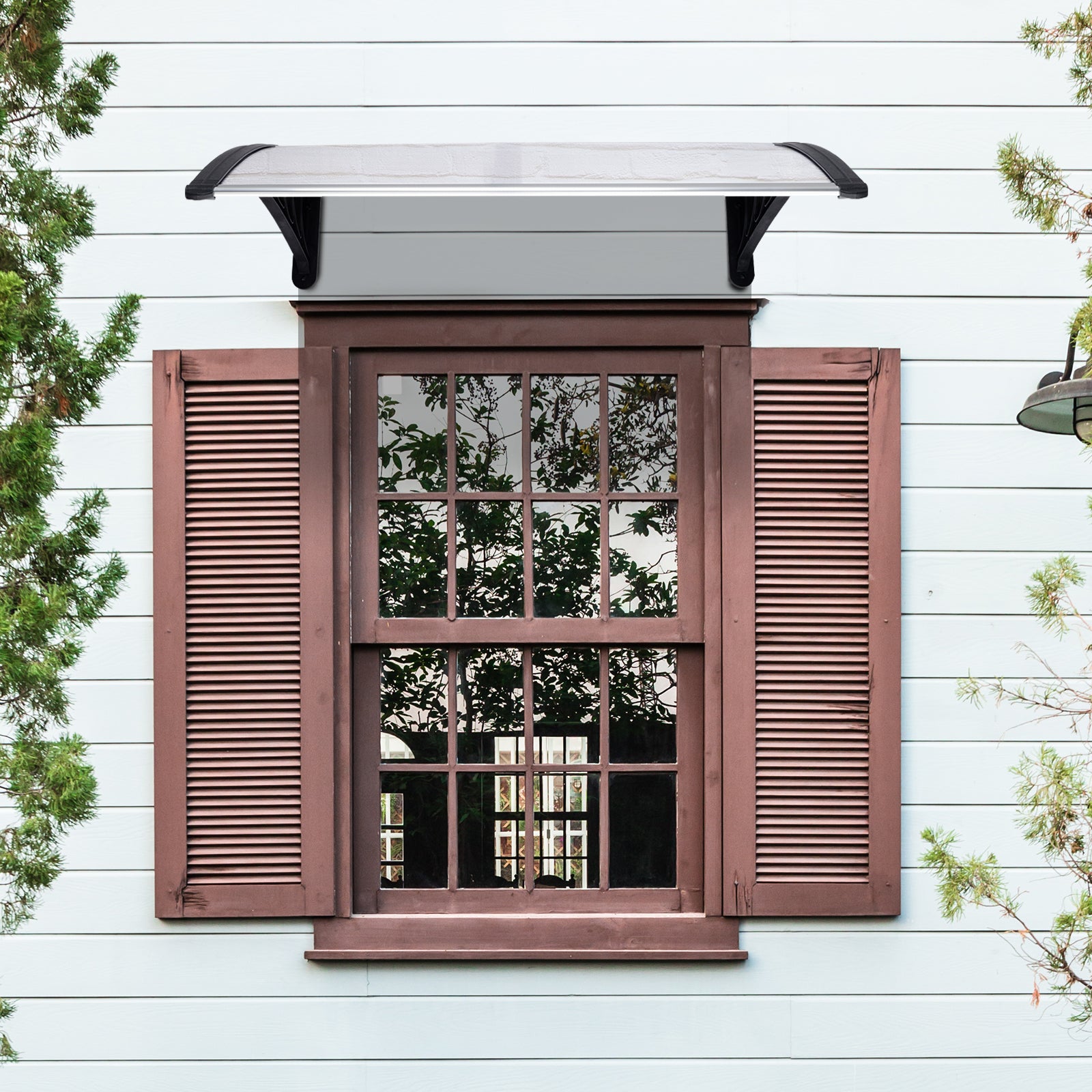 HAOYYE Door & Window Rain Cover Eaves Canopy Brown Panel with White Bracket Weather Protection Shelter