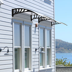 HAOYYE Door & Window Rain Cover Eaves Canopy Brown Panel with White Bracket Weather Protection Shelter